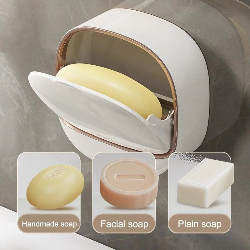 Wall Mounted Soap Box – Light Luxury Drain Soap Holder with Punch-Free Adhesive Installation for Bathroom and Laundry | TRYNDZI