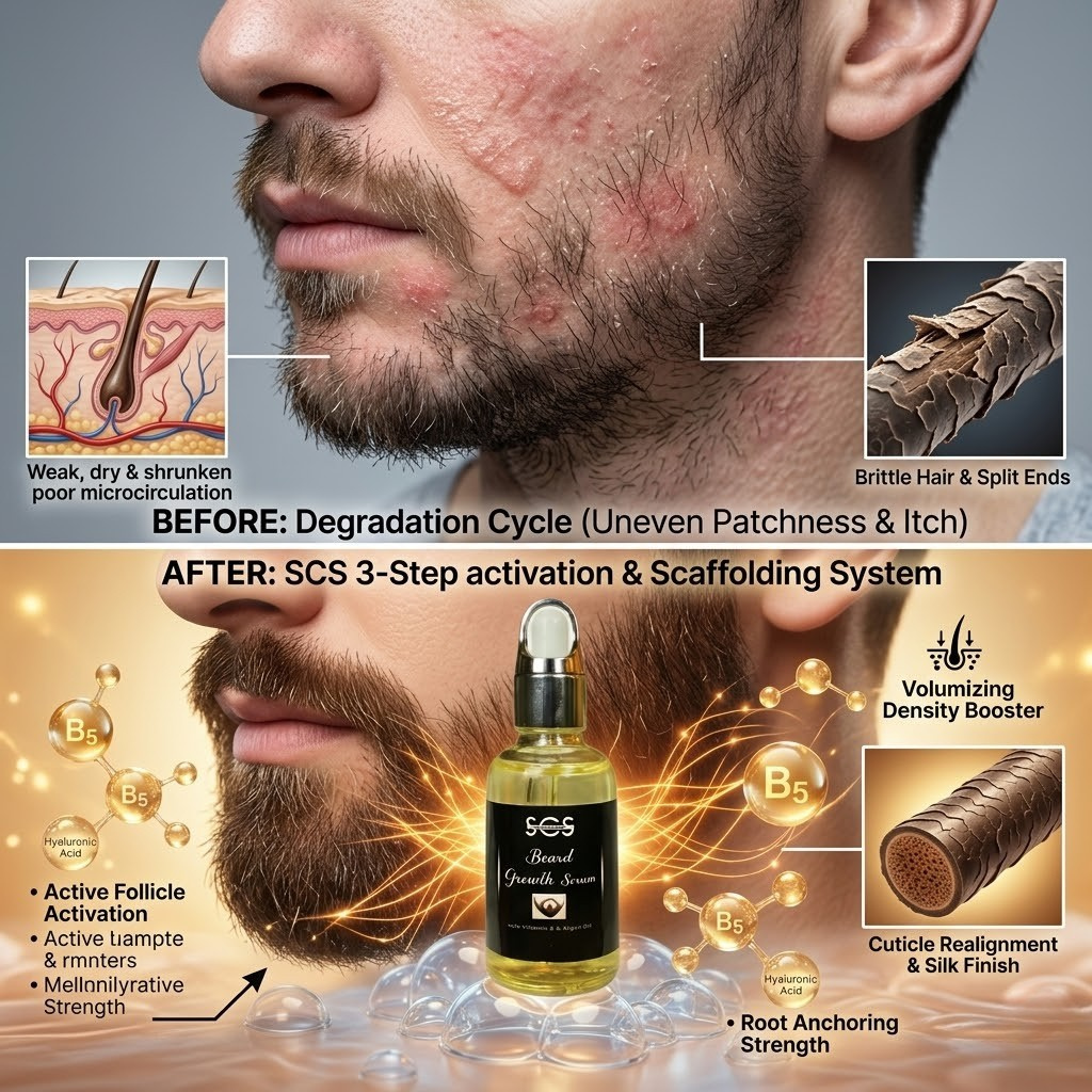 SCS Premium Beard Growth Serum – Advanced Follicle Stimulator with Biotin Lipids for Patchy Beards, Thickness, and Volumizing Repair (30ml) | TRYNDZI