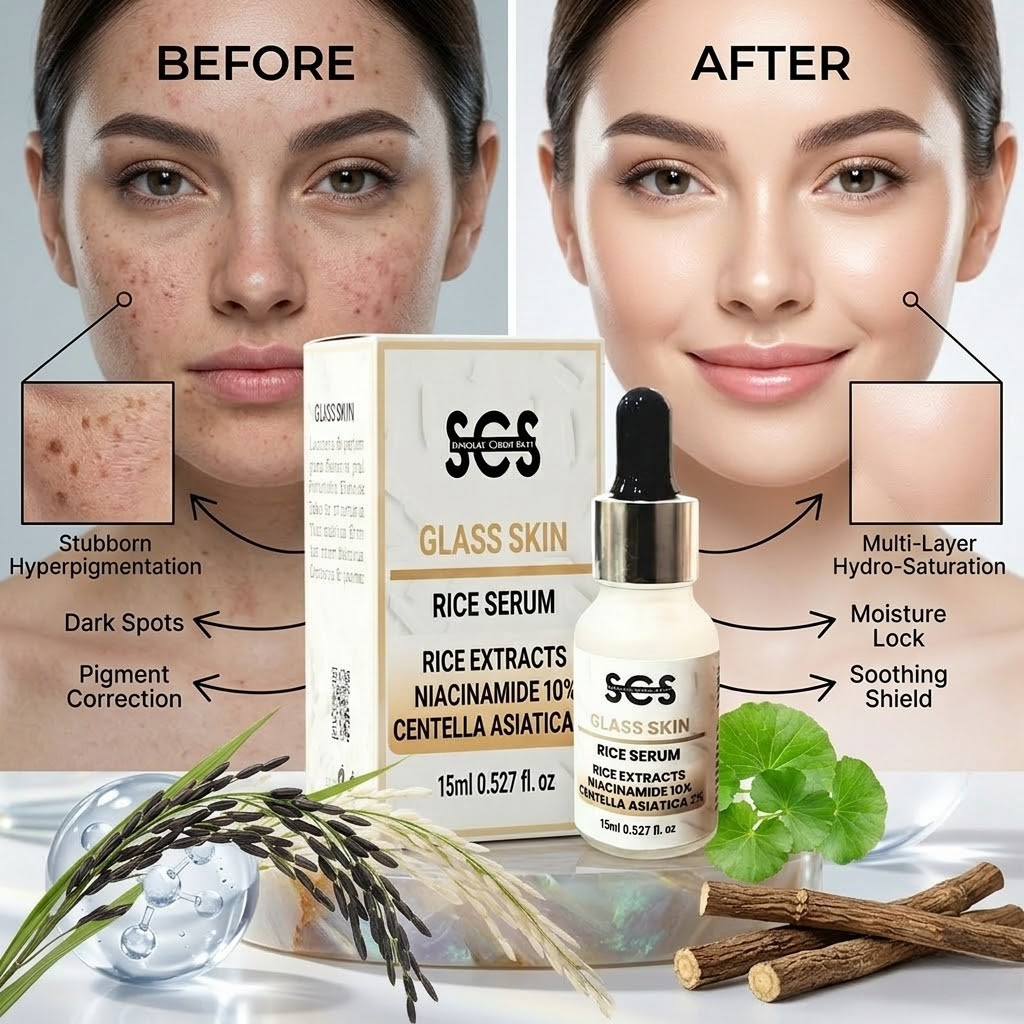 SCS Glass Skin Rice Serum – Advanced Black Rice & Niacinamide Matrix for Hyperpigmentation, Deep Dermal Hydration, and Barrier Repair (30ml) | TRYNDZI