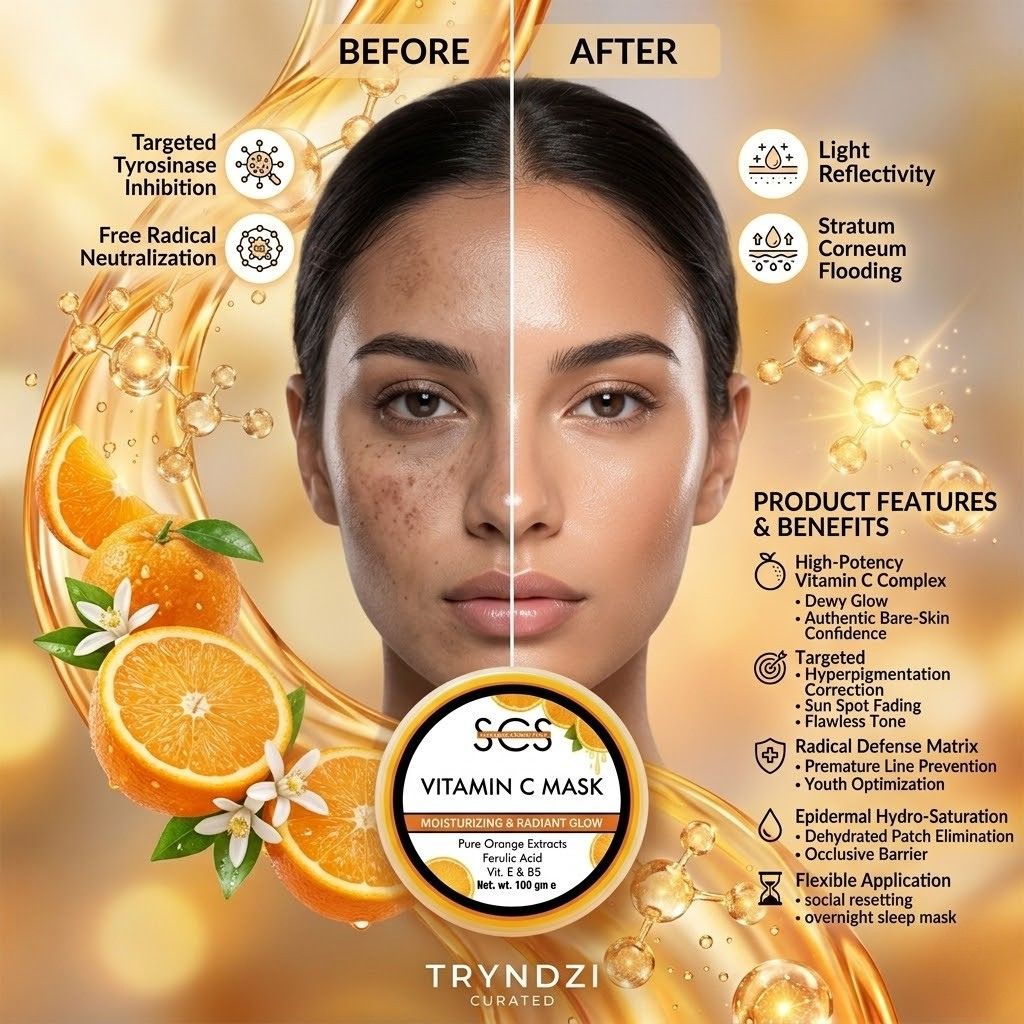 SCS Radiant Vitamin C Gel Skin Mask – Advanced Antioxidant Treatment for Dark Spots, Hyperpigmentation, and Dullness Control | TRYNDZI