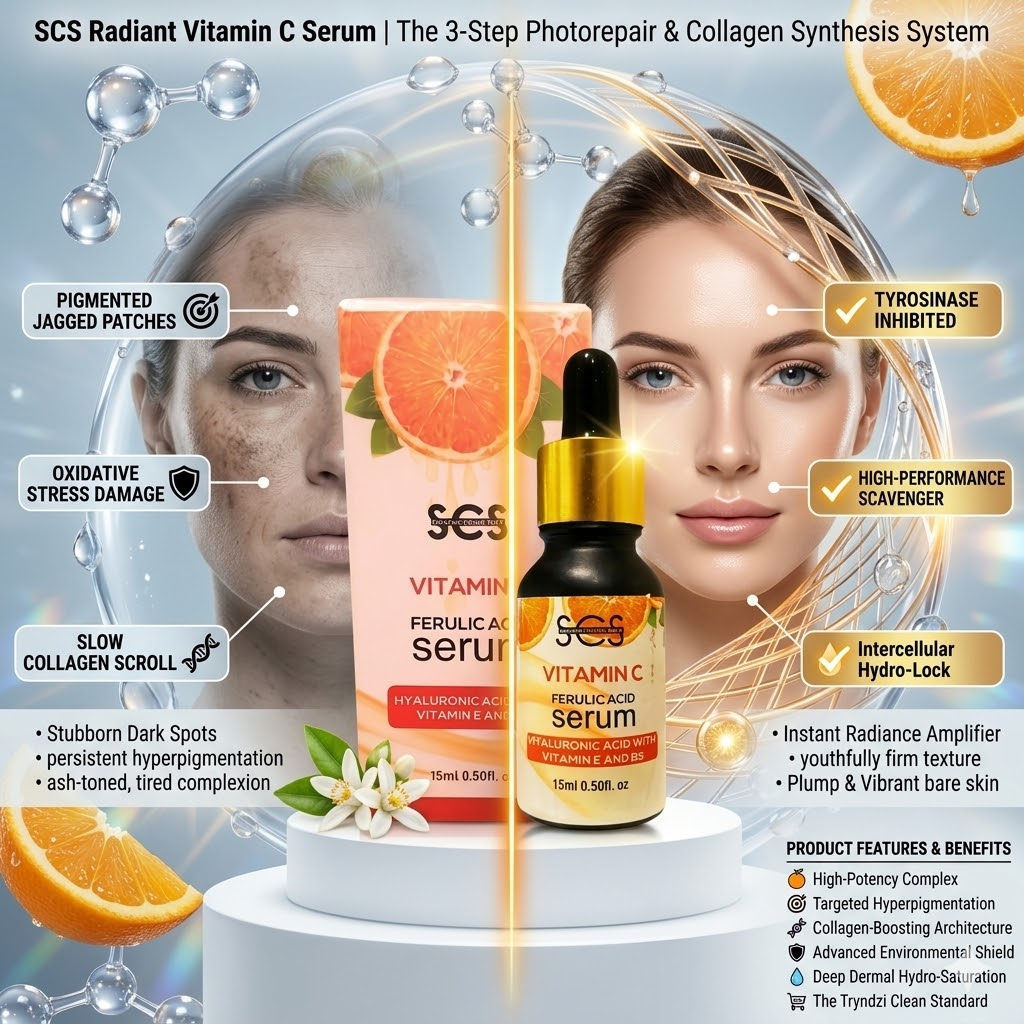 SCS Radiant Vitamin C Serum – Advanced 15% Clinical Ascorbic Acid Matrix for Hyperpigmentation, Dark Spots, and Collagen Anti-Aging | TRYNDZI