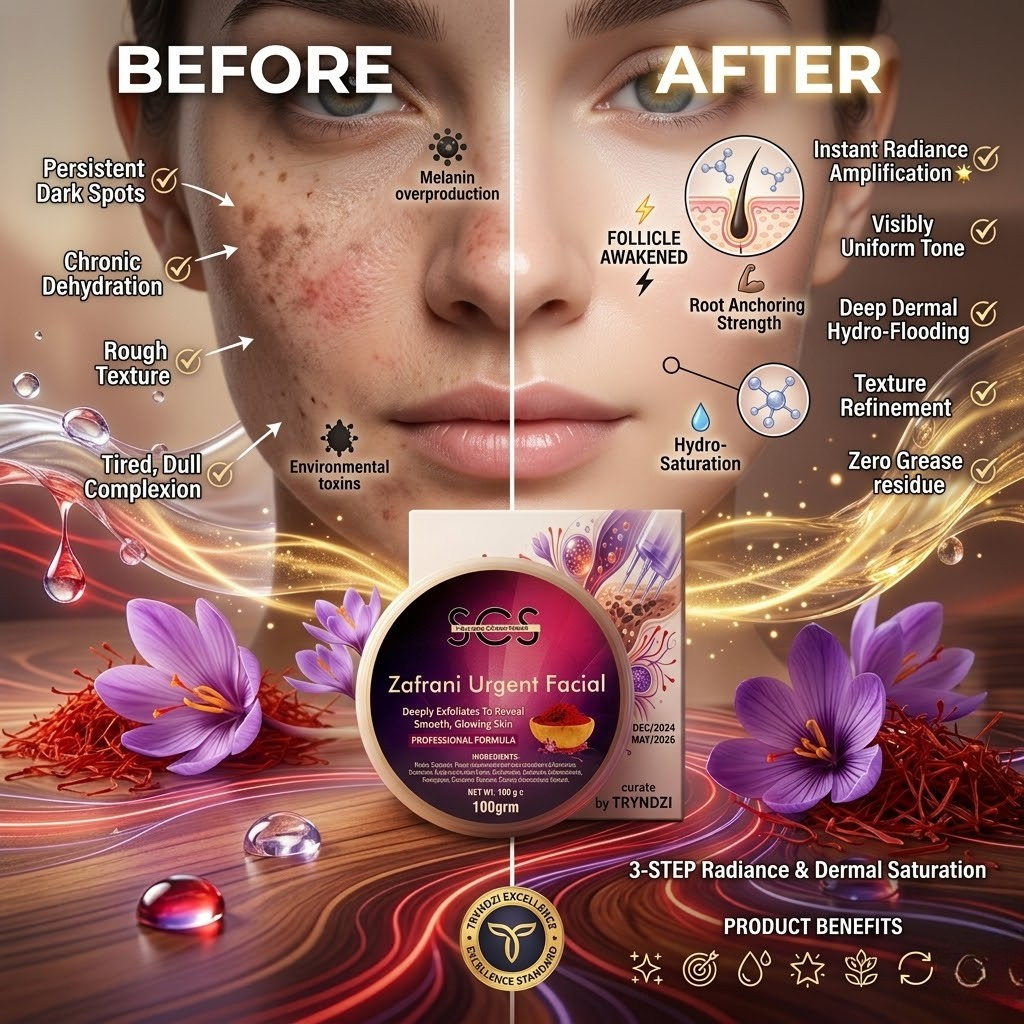 SCS Zafrani Urgent Facial – Premium Saffron Extract Glow Treatment for Dark Spots, Instant Skin Brightening, and Deep Hydration (100g) | TRYNDZI