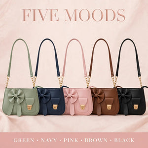 Mini bow handbag in 5 colours – green navy pink brown black