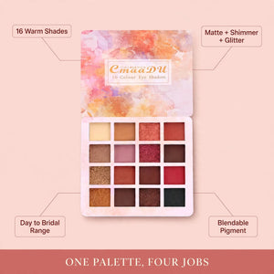 Eyeshadow palette benefits – 16 warm shades, matte shimmer glitter, blendable