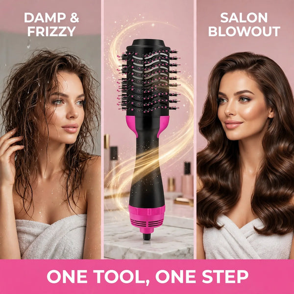 Hot air brush before and after – damp frizzy hair to salon blowout