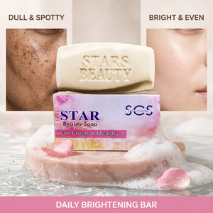 Brightening soap before and after – dull spotty skin to bright even skin