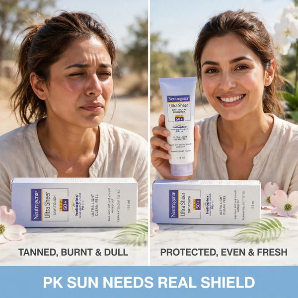 Sunblock before and after – tanned burnt skin to protected even fresh skin