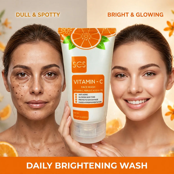 Vitamin C face wash before and after – dull spotty skin to bright glowing skin