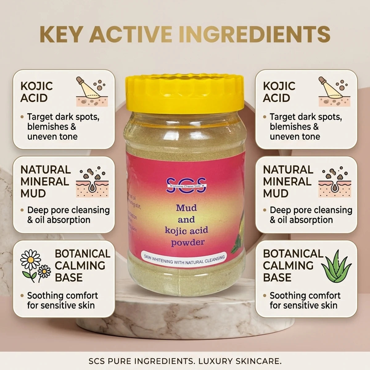 SCS Mud & Kojic Acid Face Mask — Key Active Ingredients: Kojic Acid, Natural Mineral Mud & Botanical Calming Base
