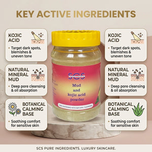 SCS Mud & Kojic Acid Face Mask — Key Active Ingredients: Kojic Acid, Natural Mineral Mud & Botanical Calming Base