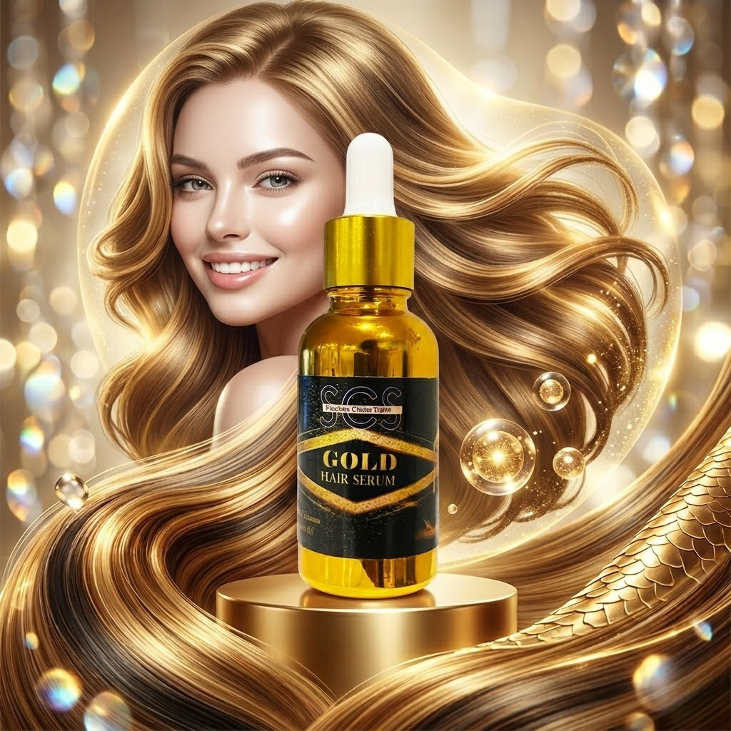 SCS Premium Gold Hair Serum – Anti-Frizz Heat Protectant with Liquid Shine Matrix for Splitting, Breakage, and Hair Fall Control | TRYNDZI