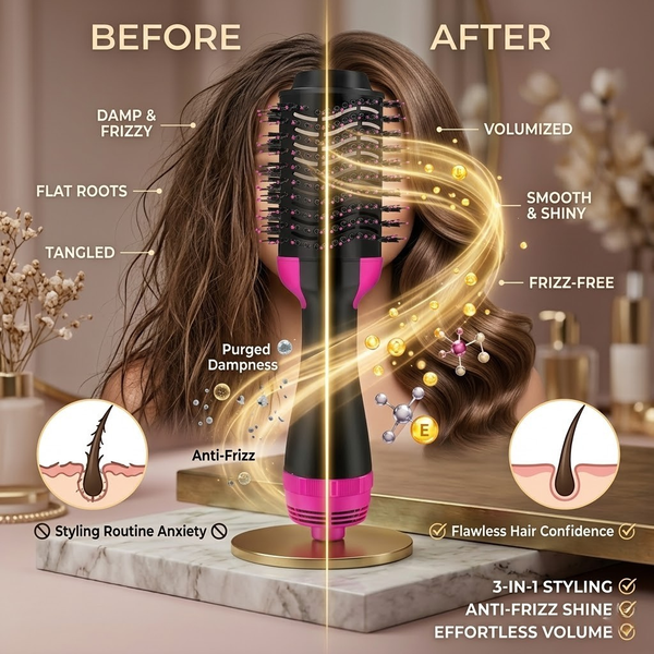One Step 3-in-1 Hot Air Brush Hair Dryer, Straightener & Volumizer