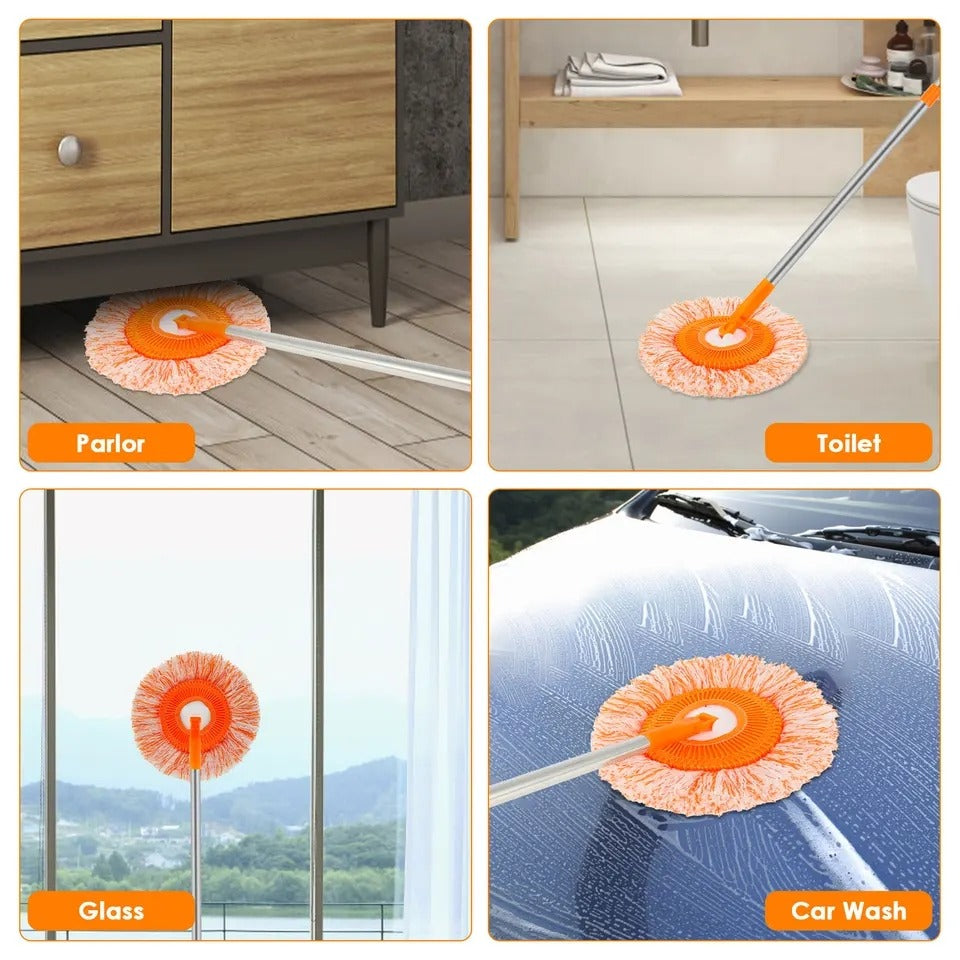 360° Rotating Round Microfiber Mop – Extendable Adjustable Handle Floor Sweeper for Hardwood, Tile, and Marble Cleaning | TRYNDZI