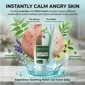 Salicylic acid face wash with lavender and witch hazel on a marble surface