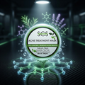 SCS Acne Treatment Mask 100g circular tub highlighting salicylic, neem, lavender, tea tree, and witch hazel extracts on a clean white background.
