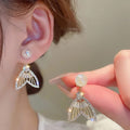 Luxury Golden Fishtail Pearl Earrings – Sparkling Crystal Rhinestone & Zircon Statement Drop Earrings for Women and Girls | TRYNDZI