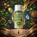 SCS Premium Natural Growth Hair Shampoo elegant 100 percent organic minimalist bottle display.