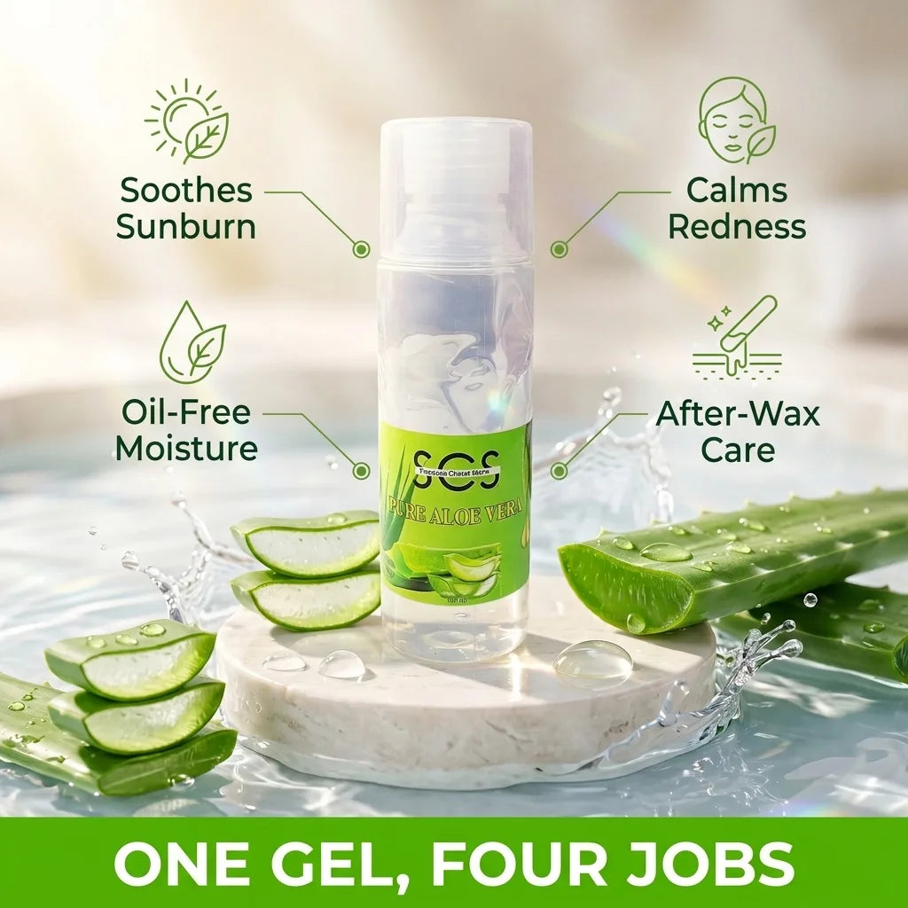 Aloe vera gel benefits – soothes sunburn, calms redness, oil-free moisture, after-wax care
