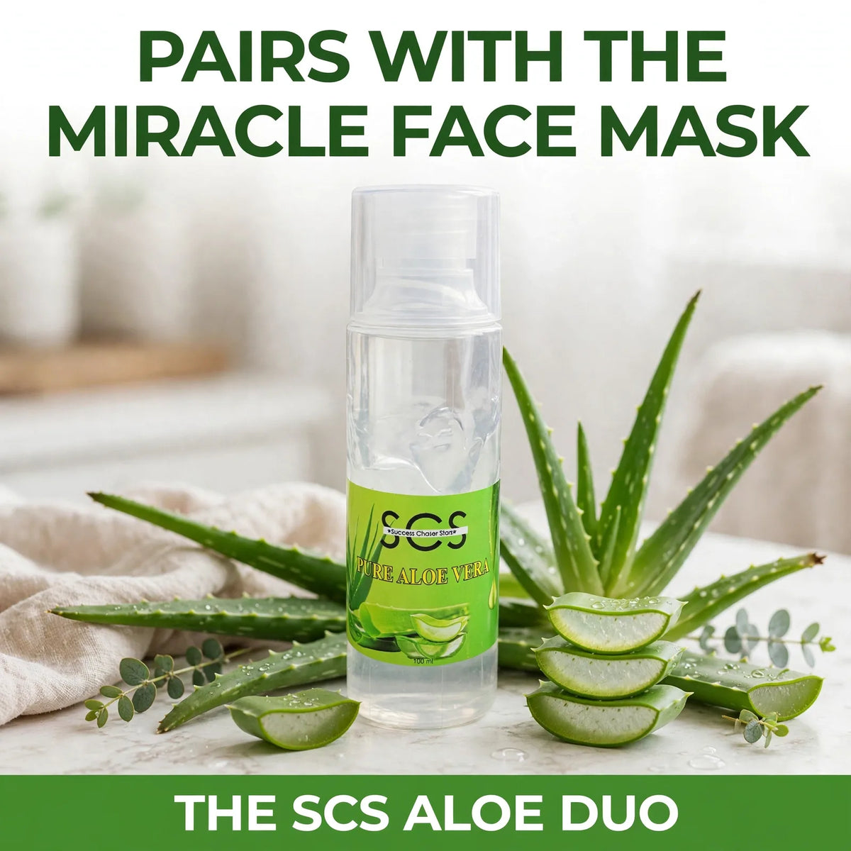 Aloe vera juice pairs with SCS miracle face mask