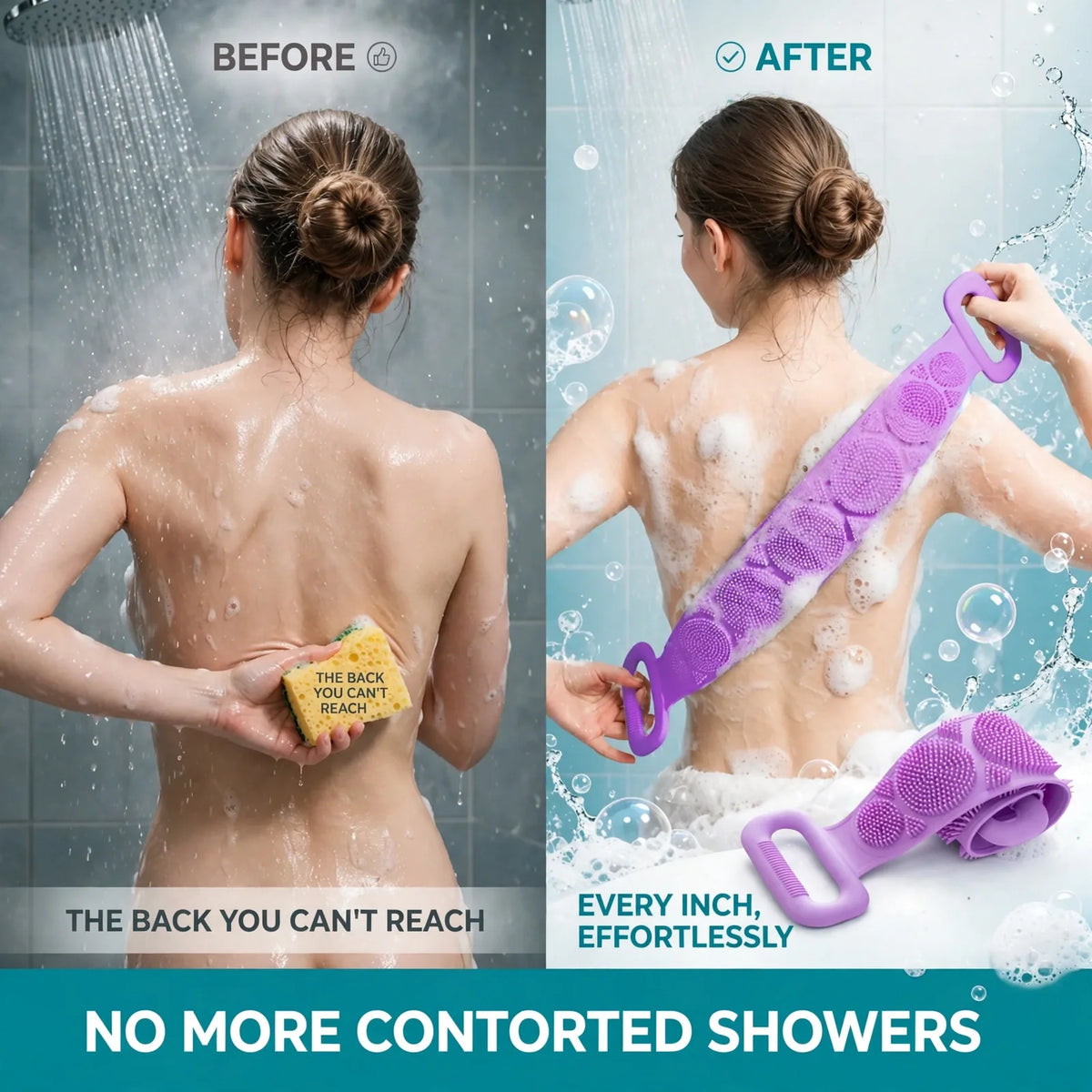 Back scrubber before and after – unreachable back to full back exfoliation