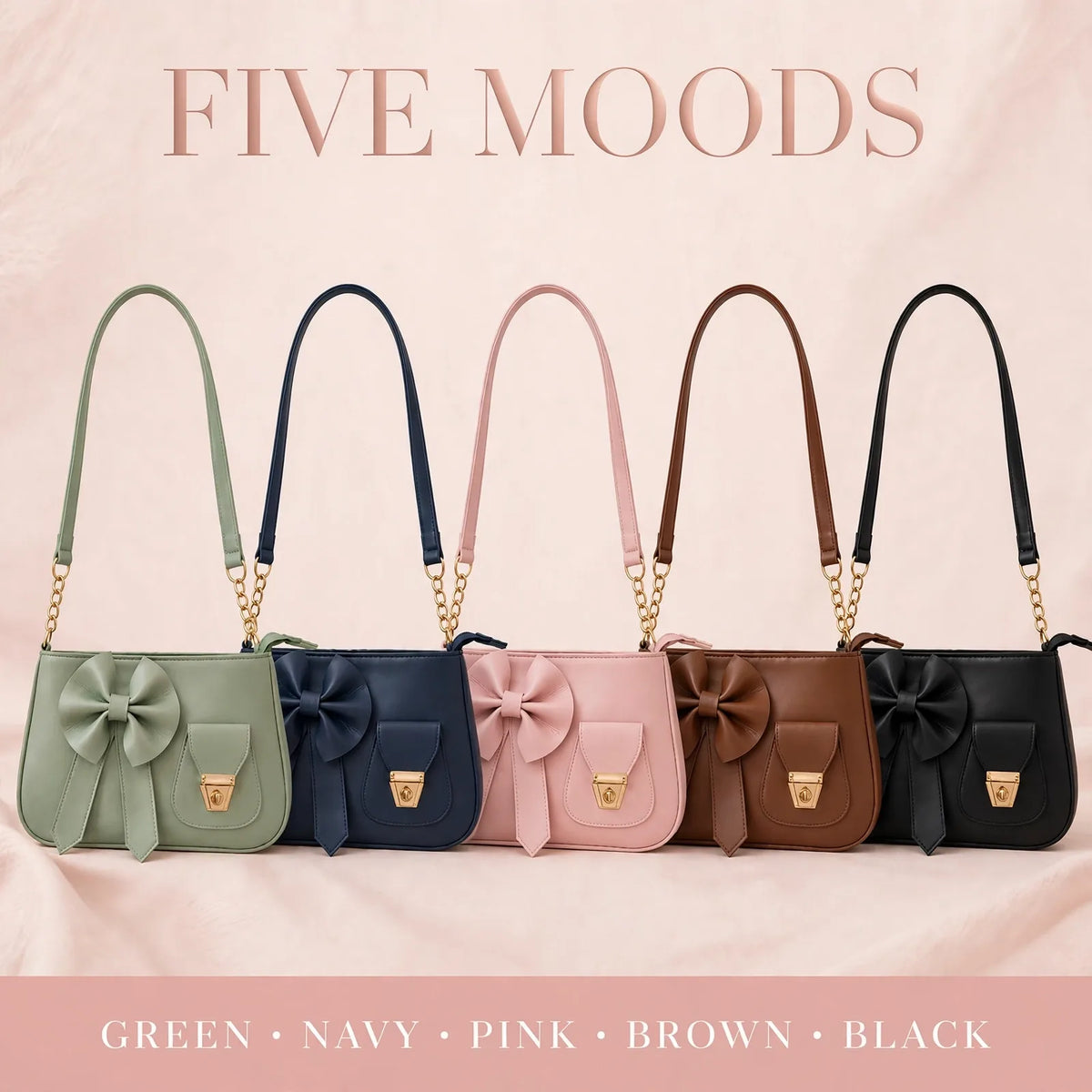 Mini bow handbag in 5 colours – green navy pink brown black