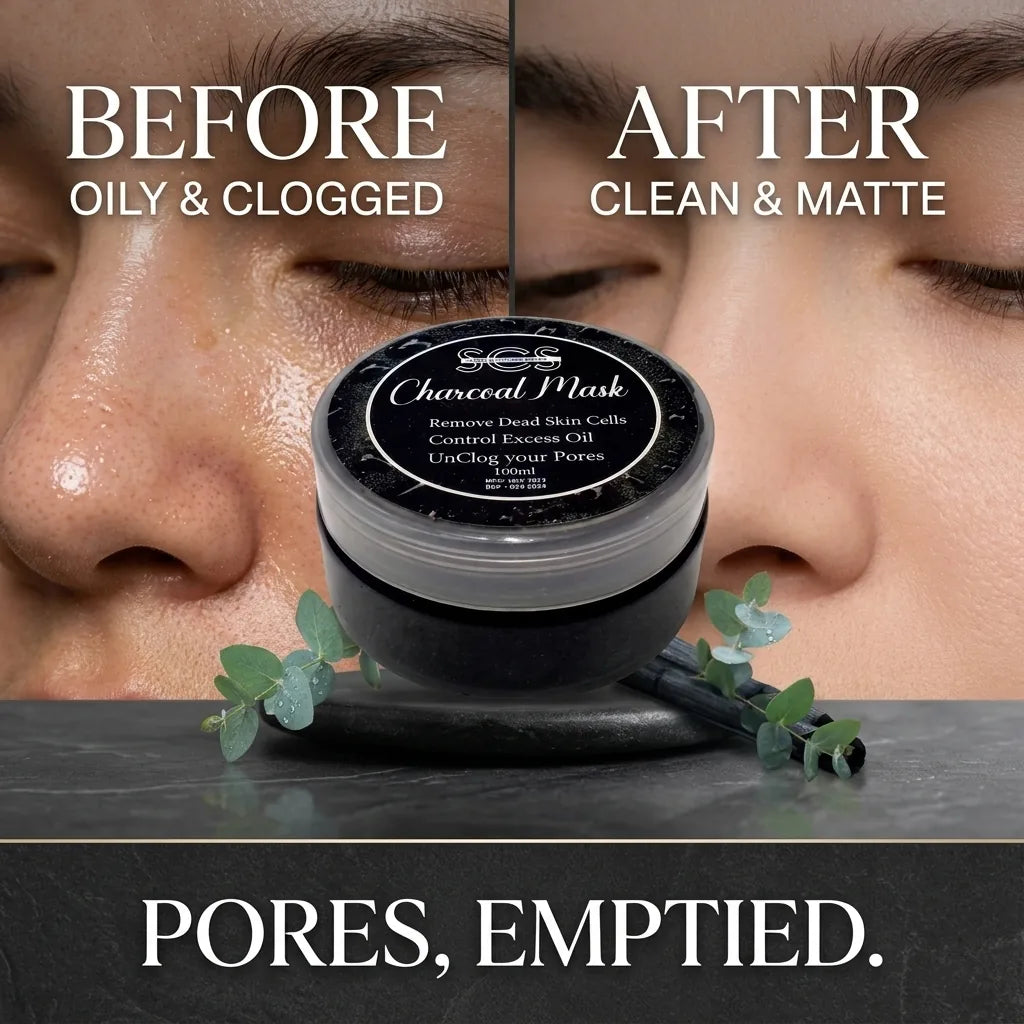 Charcoal mask before and after – oily clogged pores to clean matte skin