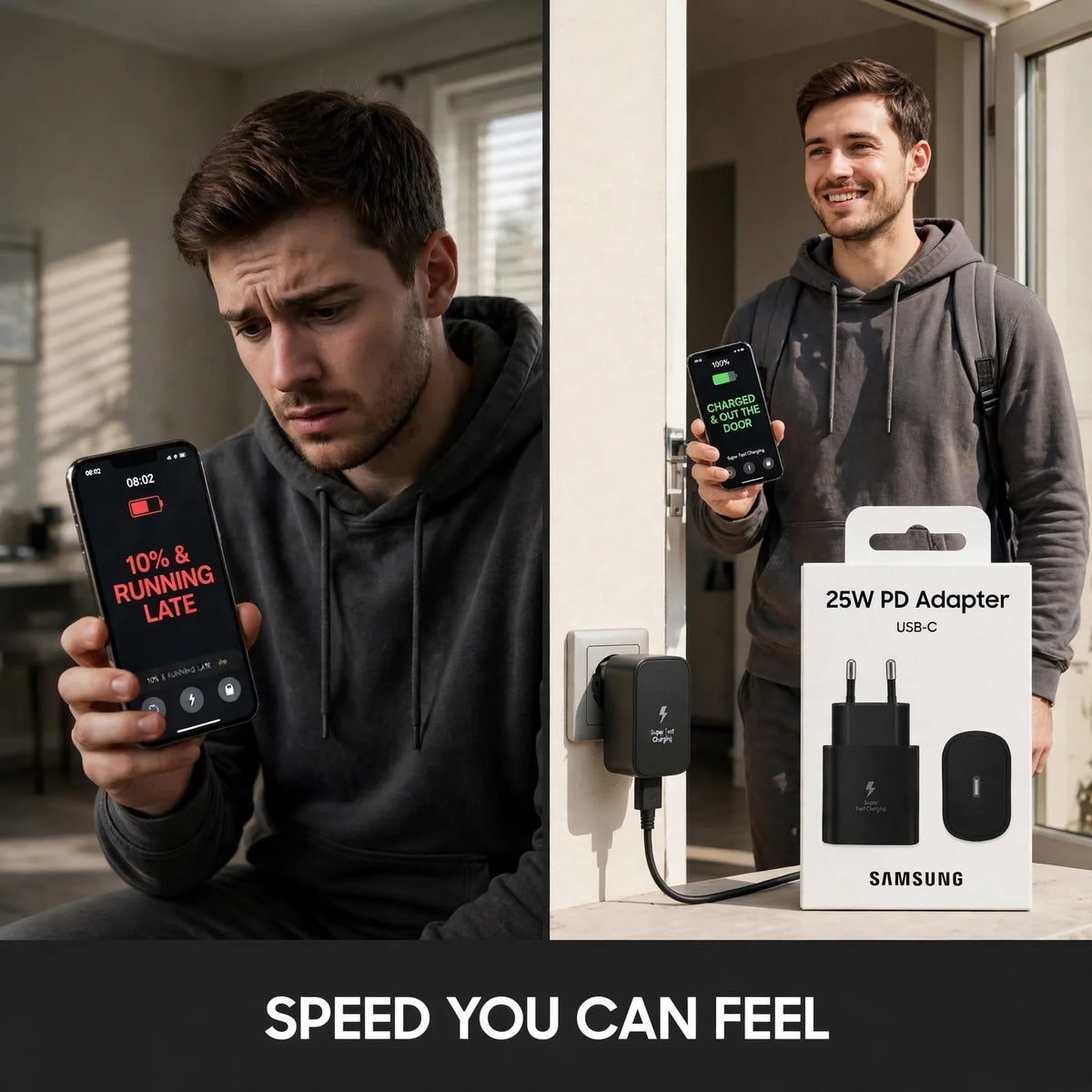 Fast charger before and after – slow charging to 25W super fast charging