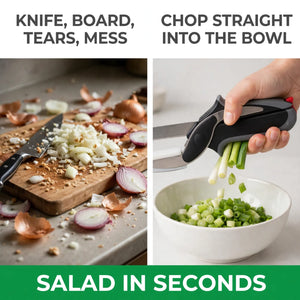 Clever cutter before and after – slow chopping board mess to fast direct chopping