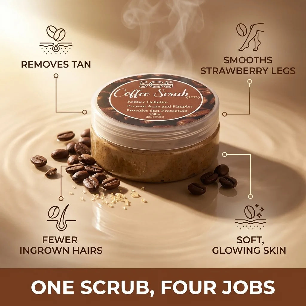 Coffee scrub benefits – removes tan, smooths strawberry legs, fewer ingrown hairs