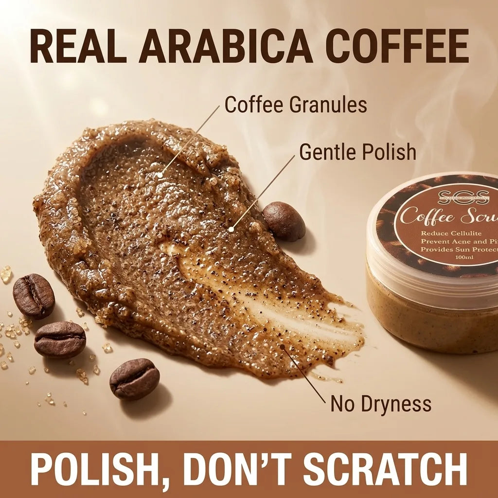 Real Arabica coffee scrub texture – gentle polish, no dryness