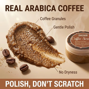 Real Arabica coffee scrub texture – gentle polish, no dryness