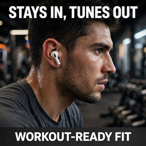 In-ear wireless earbuds worn during a workout – secure fit