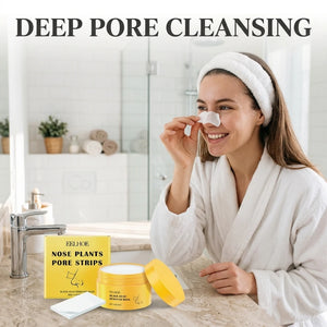 Peeling off an Eelhoe pore strip in a bright bathroom – deep pore cleansing in action