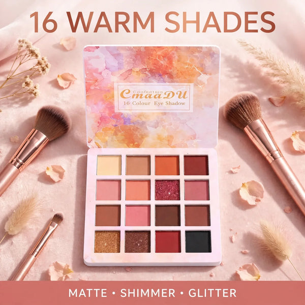Eyeshadow Palette (16 Colors) – Warm Matte & Shimmer Palette for Everyday, Bridal & Party Looks