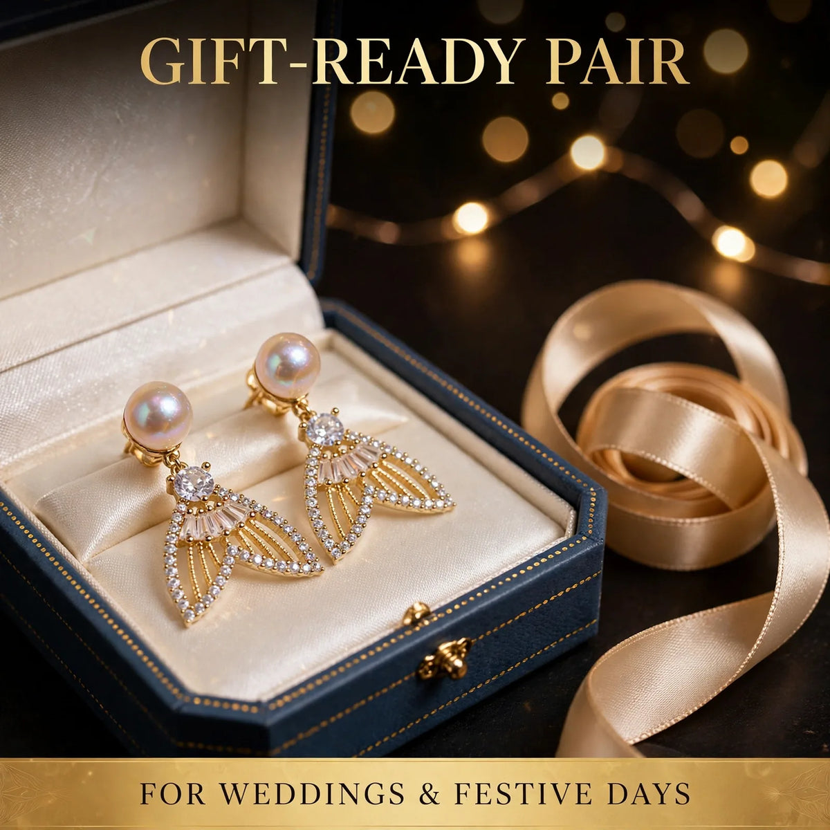 Golden fishtail earrings gift-ready pair for weddings and festive days