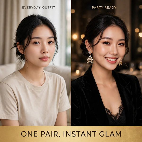 Fishtail earrings before and after – everyday outfit to party ready