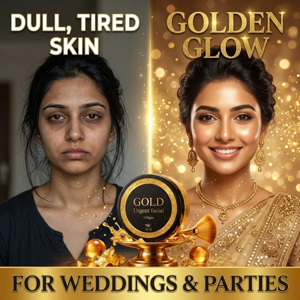 SCS Gold Urgent Facial for dull tired skin – golden glow for weddings and parties