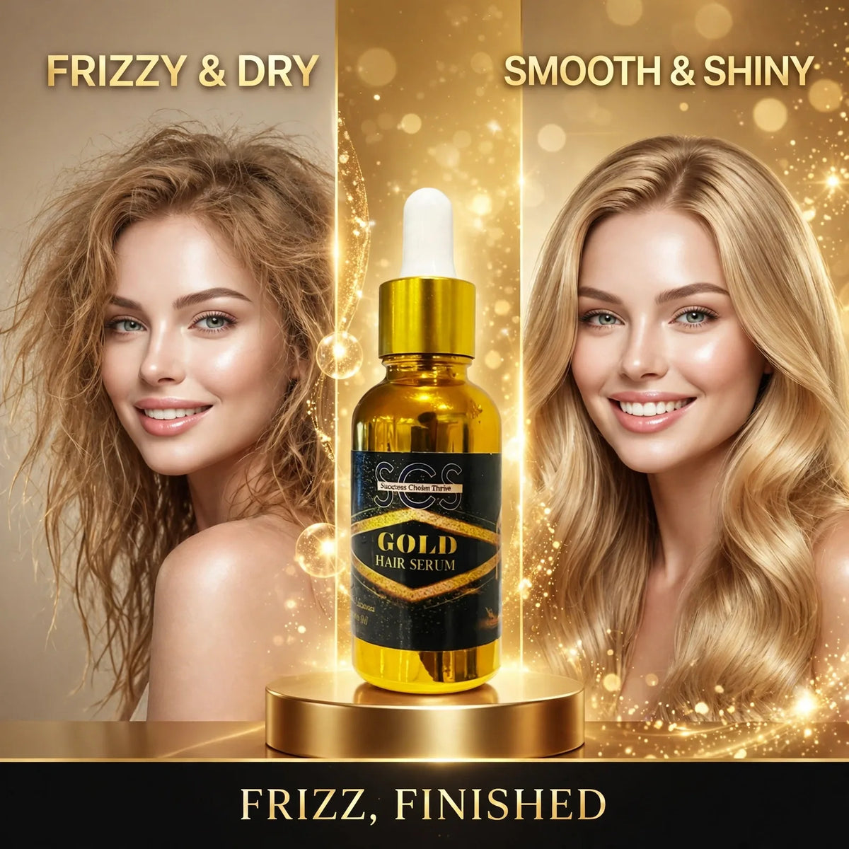 Hair serum before and after – frizzy dry hair to smooth shiny hair