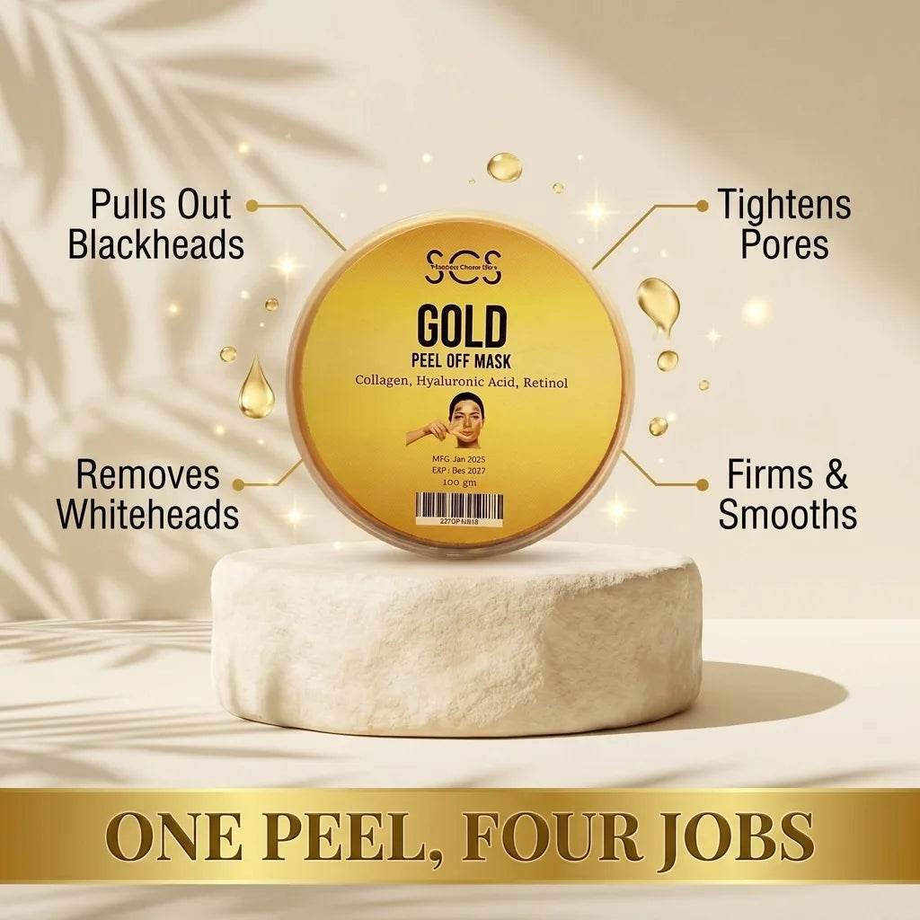 Gold peel off mask benefits – pulls out blackheads, tightens pores, firms skin