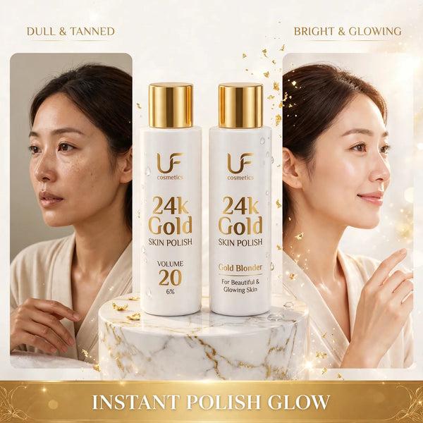 Gold skin polish before and after – dull tanned skin to bright glowing skin