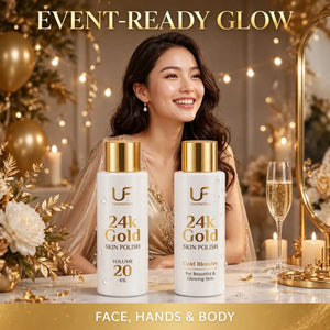Gold skin polish for events – instant glow for face hands and body
