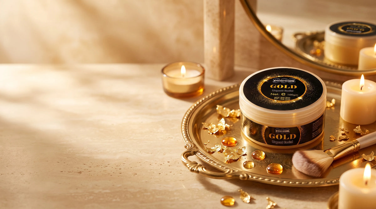 15-minute radiant gold facial treatment at home.