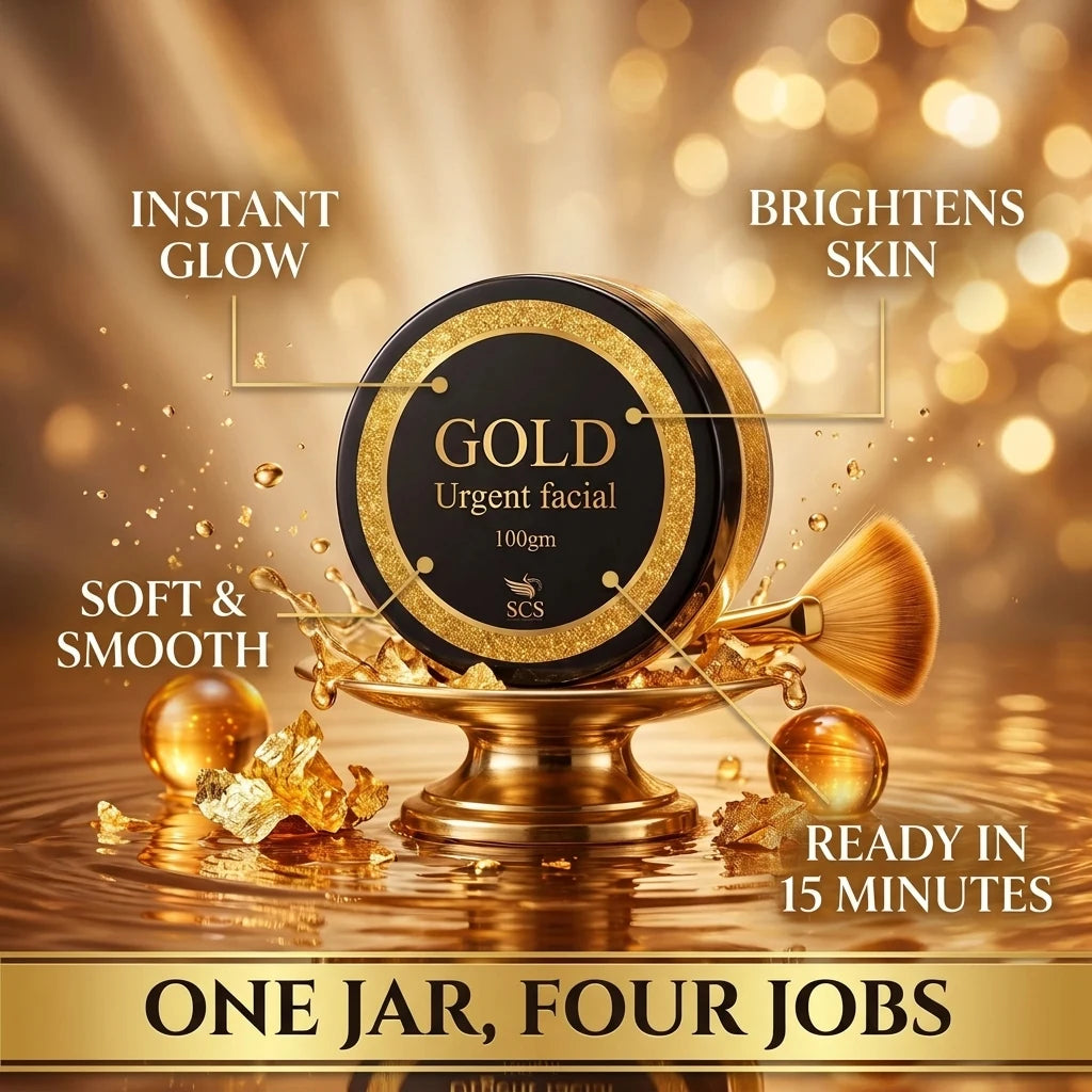 Benefits of SCS Gold Urgent Facial – instant glow, brightens skin, soft and smooth, ready in 15 minutes