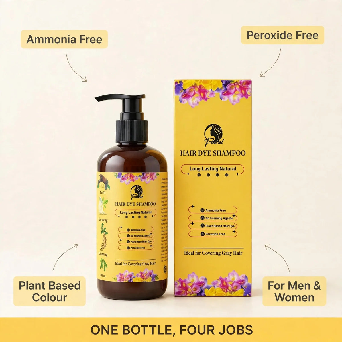 Hair dye shampoo benefits – ammonia free, peroxide free, plant based, unisex