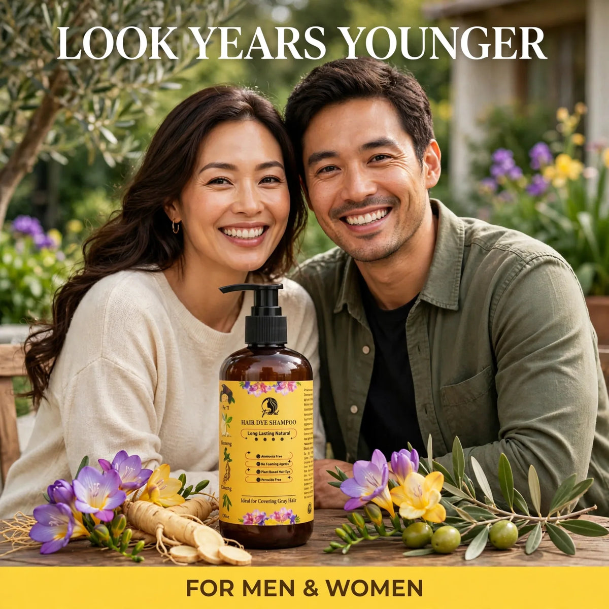 Hair dye shampoo for natural youthful colour – for men and women
