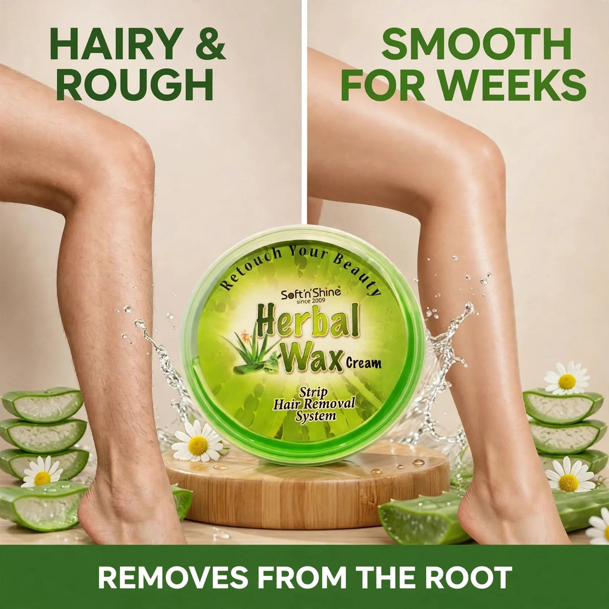 Herbal wax before and after – smooth legs for weeks, removes hair from the root