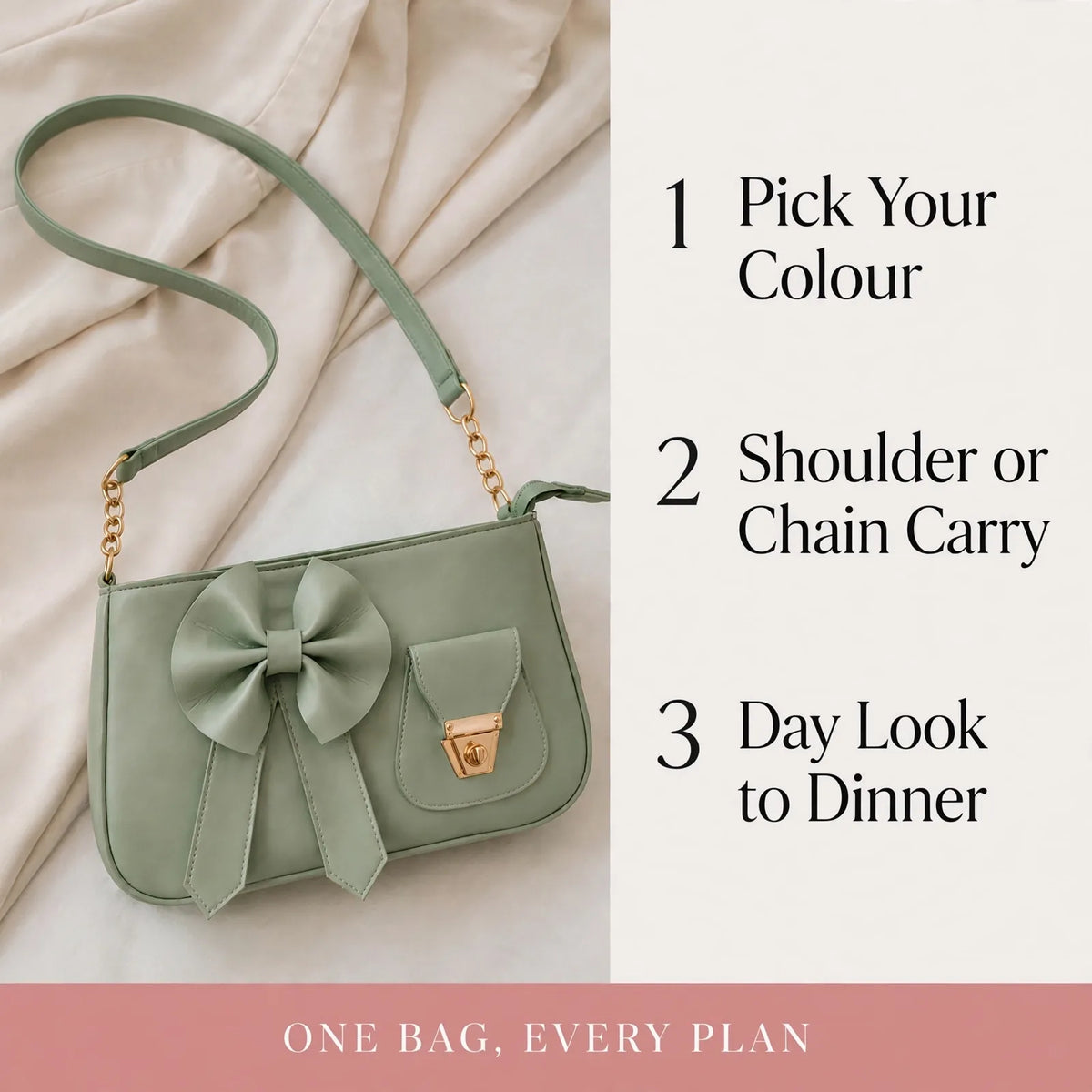 How to style a bow mini bag – colour choice, shoulder carry, day to dinner