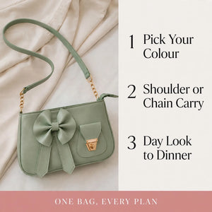 How to style a bow mini bag – colour choice, shoulder carry, day to dinner