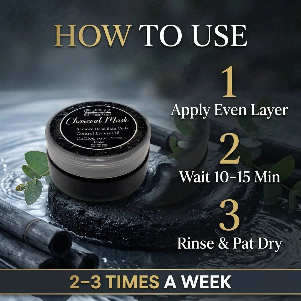 How to use charcoal face mask – apply, wait 10-15 minutes, rinse