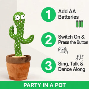 How to use dancing cactus – batteries, switch on, sing and dance